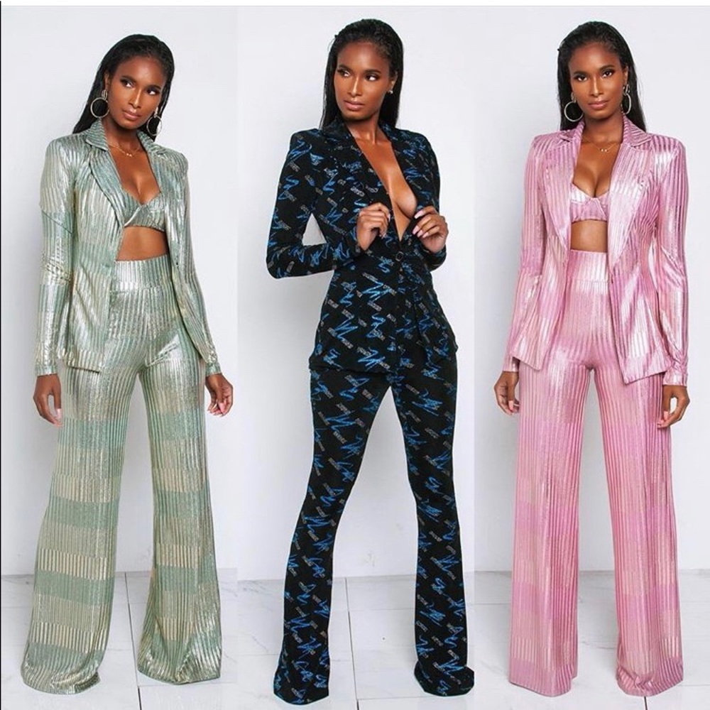 Fashion green blazer set